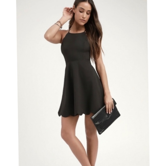 Lulus Scalloped Bodice & Hem Mini Dress, Size Women’s MED, Black - Picture 1 of 6